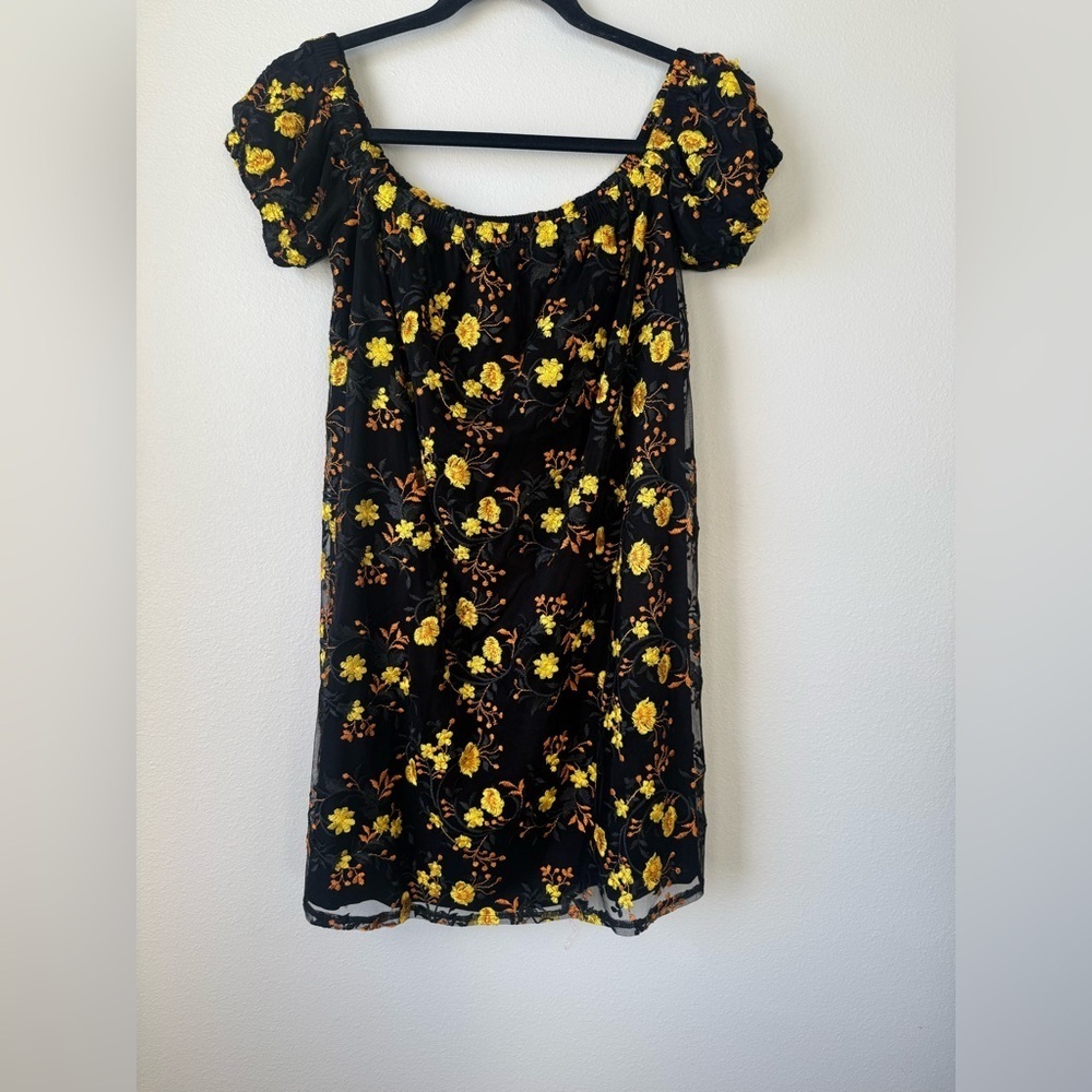 Pins & Needles Black Dress with Yellow Floral Pattern
